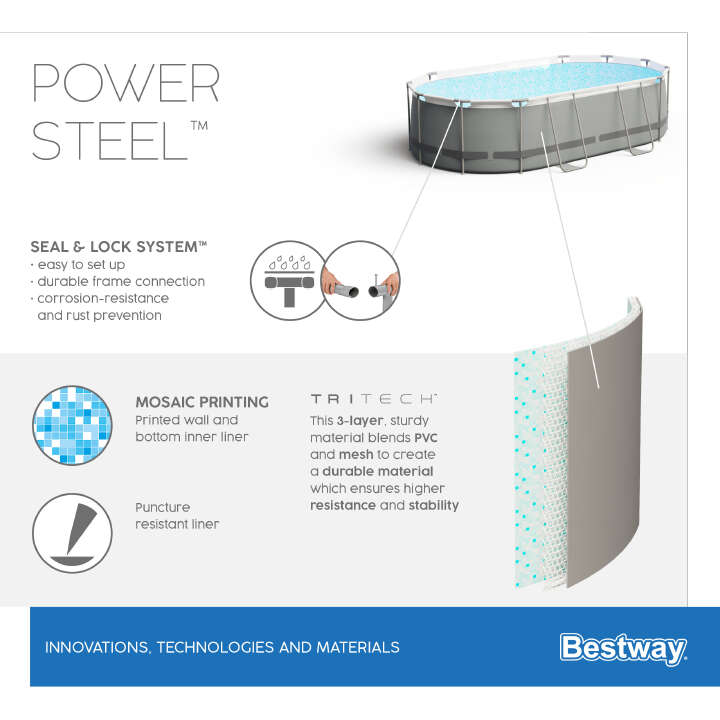 Bestway Power Steel Frame Pool Komplettset inkl. Filterpumpe & Sicherheitsleiter Bestway Power Steel Frame Pool Komplettset inkl. Filterpumpe & Sicherheitsleiter